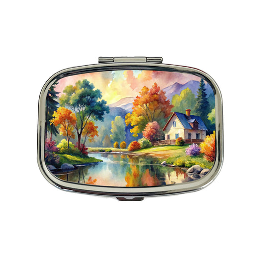 Beautiful Cottage Watercolor Travel Pill Box Case