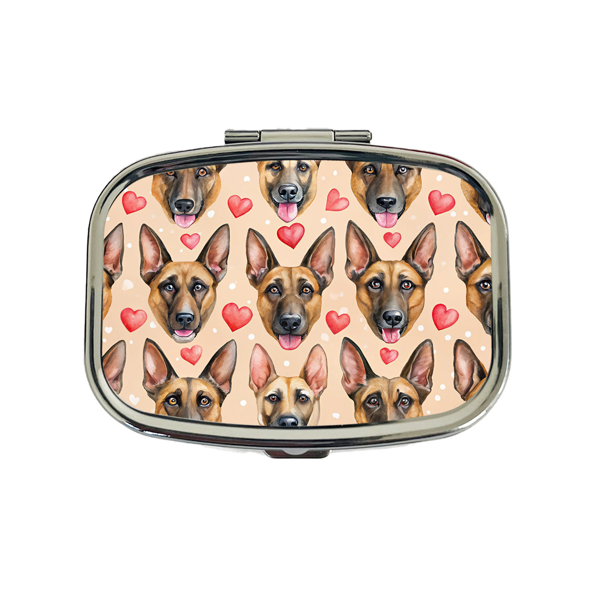 Belgian Malinois Dog Faces Hearts Travel Pill Box Case