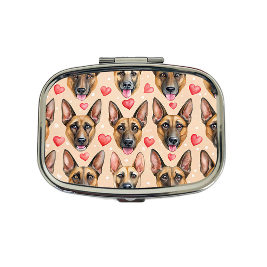 Belgian Malinois Dog Faces Hearts Travel Pill Box Case