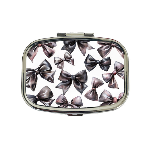 Black Scattered Coquette Bows Watercolor Travel Pill Box Case