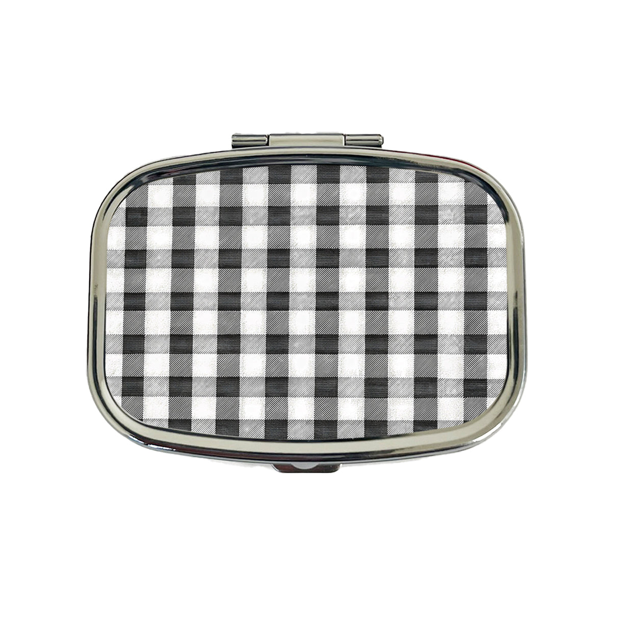 Black White Gingham Watercolor Travel Pill Box Case