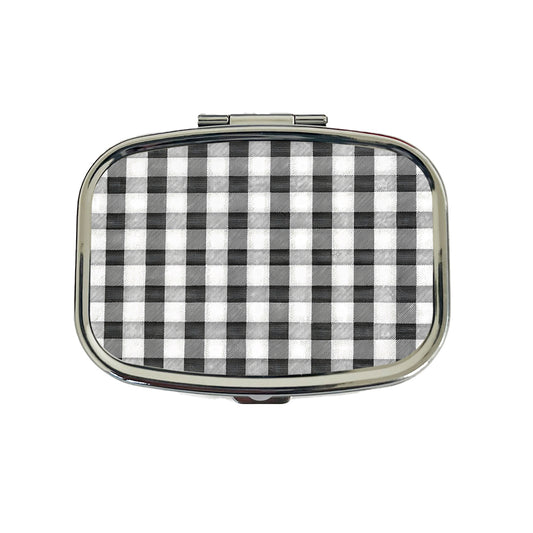Black White Gingham Watercolor Travel Pill Box Case