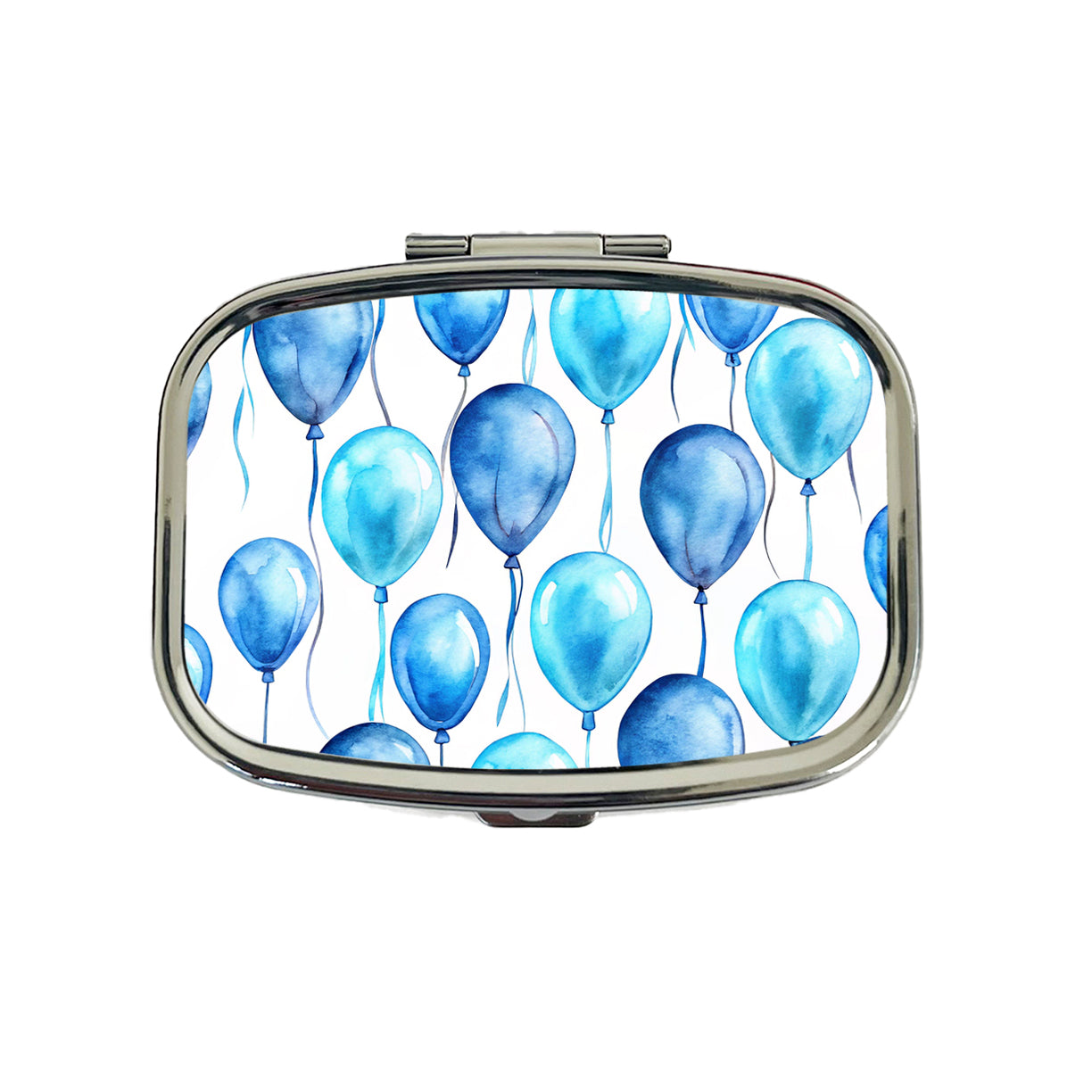 Blue Balloons Watercolor Birthday Travel Pill Box Case