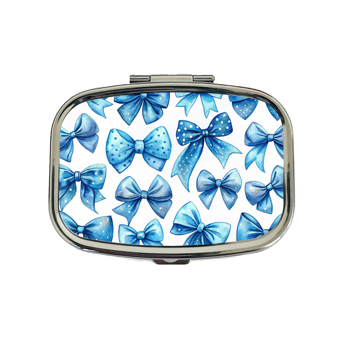 Blue Scattered Coquette Bows Cute Watercolor Travel Pill Box Case