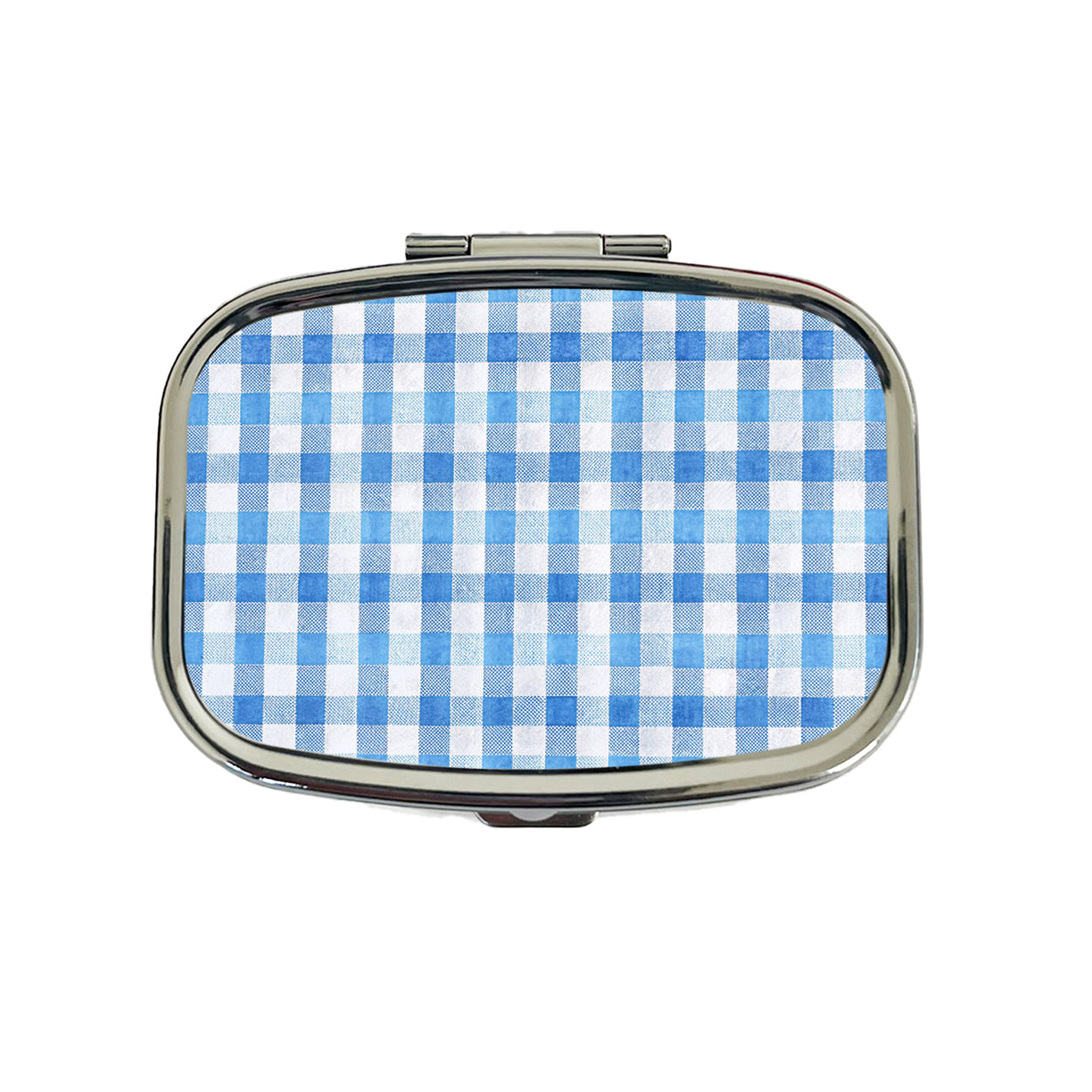 Blue White Gingham Watercolor Travel Pill Box Case