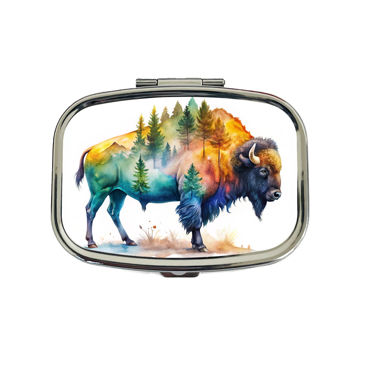 Buffalo In Forest Watercolor Design Travel Pill Box Case