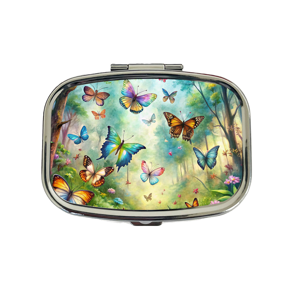 Butterflies In Forest Fantasy Watercolor Travel Pill Box Case