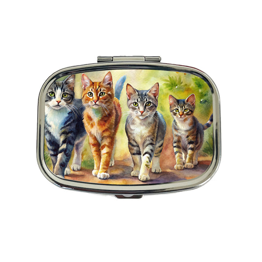 Cats Walking Watercolor Travel Pill Box Case
