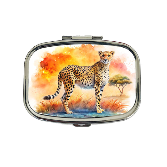 Cheetah African Plain Watercolor Design Travel Pill Box Case