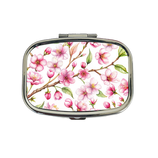 Cherry Blossom Flowers White Travel Pill Box Case
