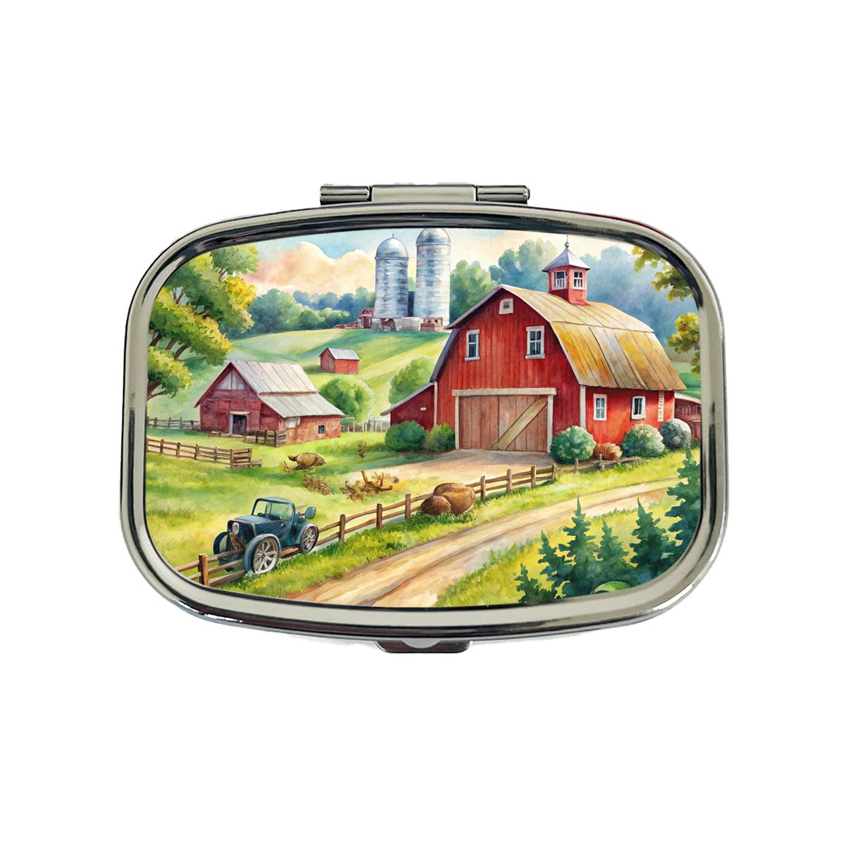 Classic Farm Watercolor Design Travel Pill Box Case