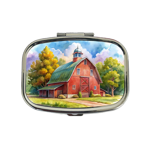 Classic Red Barn Watercolor Travel Pill Box Case
