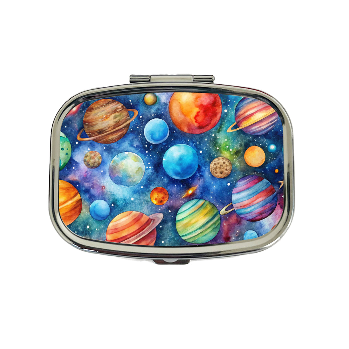 Colorful Planets In Space Watercolor Travel Pill Box Case