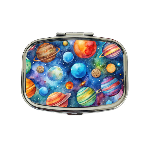 Colorful Planets In Space Watercolor Travel Pill Box Case