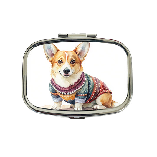 Corgi Dog Wearing A Sweater Watercolor Travel Pill Box Case