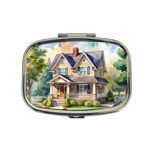 Country Farm House Painting Watercolor Travel Pill Box Case