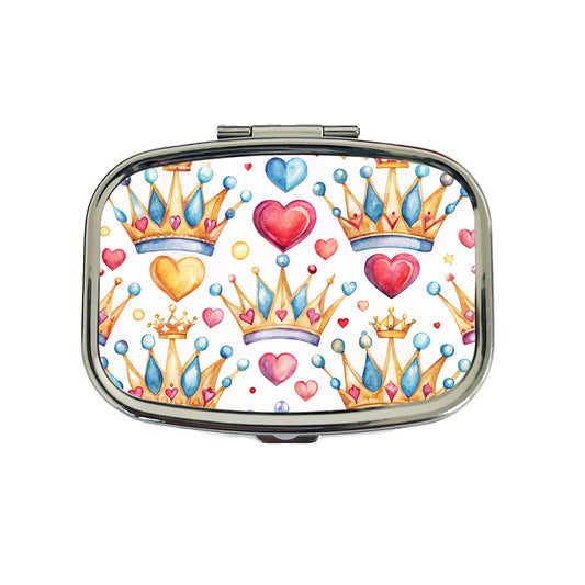 Crowns Royalty Tiaras Hearts Watercolor Travel Pill Box Case