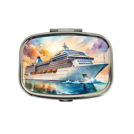 Cruise Ship At Sea Bon Voyage Watercolor Travel Pill Box Case