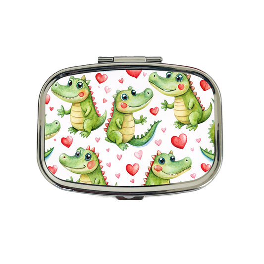 Cute Alligator Crocodiles Hearts Watercolor Travel Pill Box Case