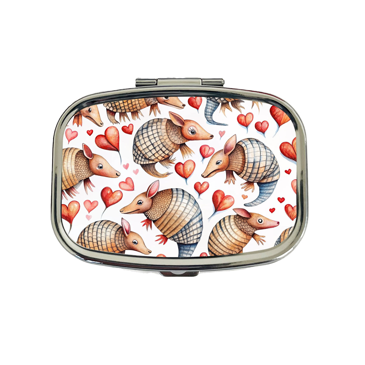 Cute Armadillos Hearts Watercolor Travel Pill Box Case
