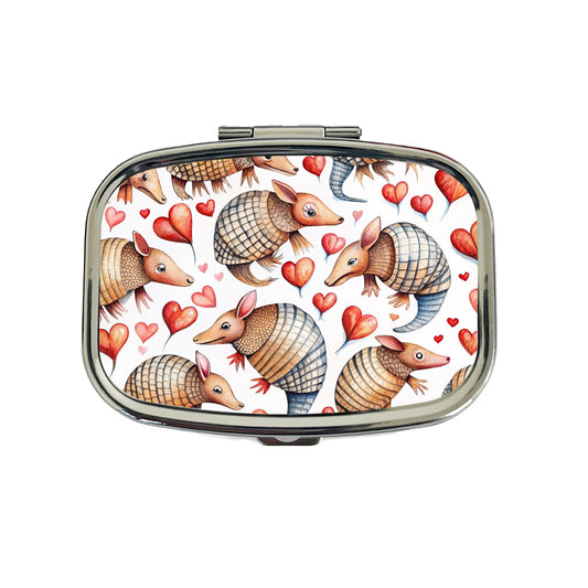 Cute Armadillos Hearts Watercolor Travel Pill Box Case