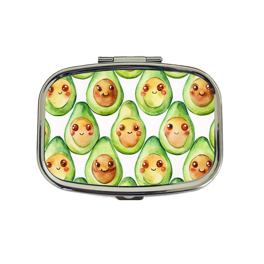 Cute Avocado Faces Watercolor Travel Pill Box Case