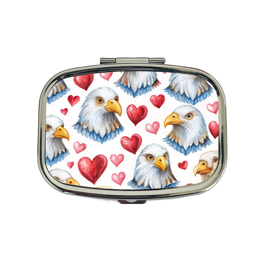 Cute Bald Eagles Hearts Watercolor Travel Pill Box Case