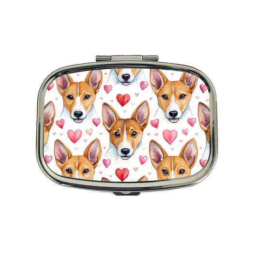 Cute Basenji Dog Faces Hearts Water Travel Pill Box Case