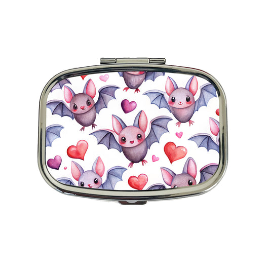 Cute Bats Hearts Watercolor Travel Pill Box Case
