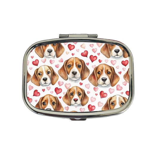 Cute Beagle Dog Faces Hearts Travel Pill Box Case
