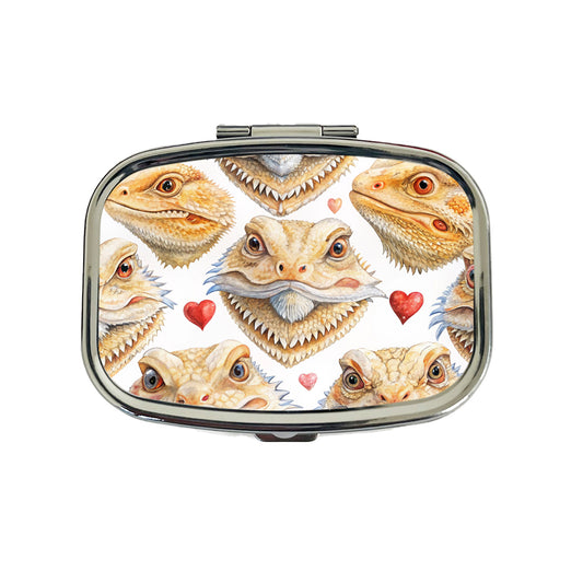 Cute Bearded Dragon Faces Hearts Travel Pill Box Case