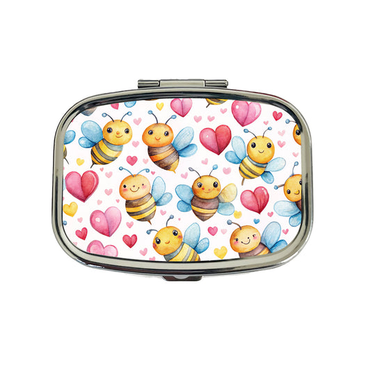 Cute Bees Hearts Watercolor Travel Pill Box Case