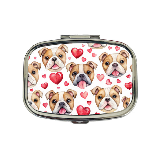 Cute Bulldog Dog Faces Hearts Travel Pill Box Case