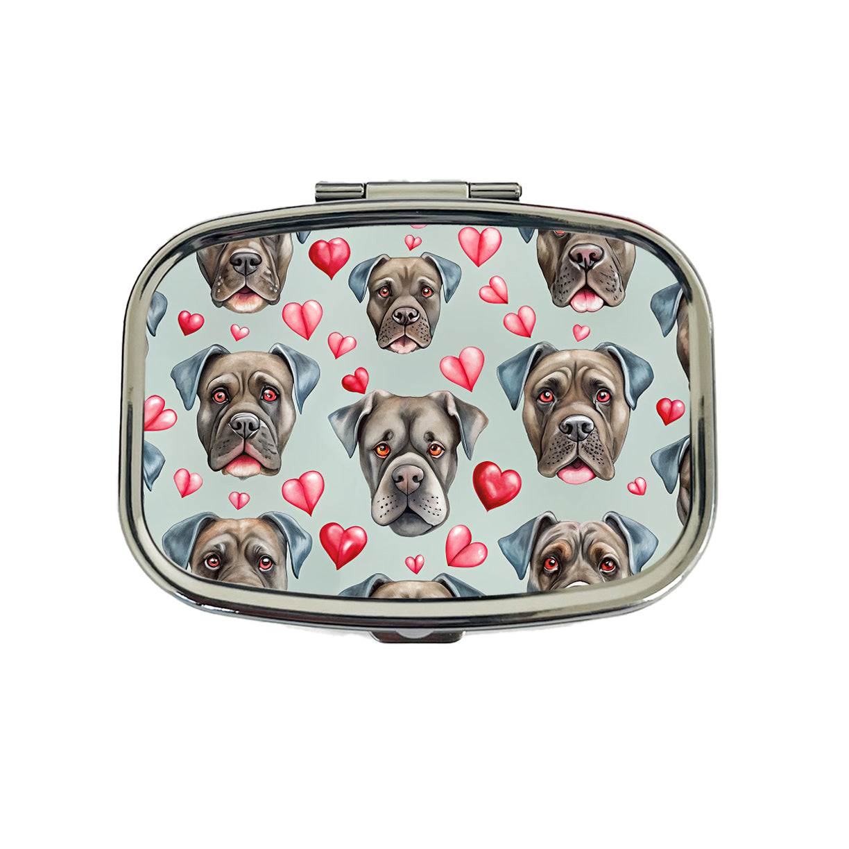 Cute Cane Corso Dog Faces Hearts Travel Pill Box Case