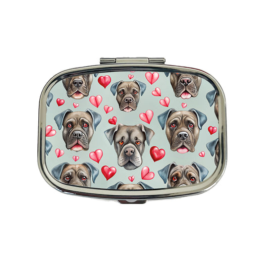 Cute Cane Corso Dog Faces Hearts Travel Pill Box Case
