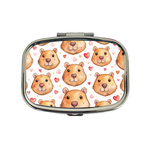 Cute Capybara Faces Hearts Travel Pill Box Case