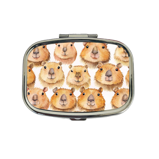 Cute Capybara Faces Watercolor Travel Pill Box Case