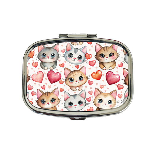Cute Cats Hearts Watercolor Travel Pill Box Case
