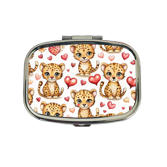 Cute Cheetahs Hearts Watercolor Travel Pill Box Case
