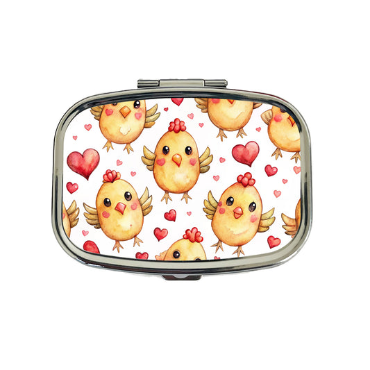 Cute Chickens Hearts Watercolor Travel Pill Box Case