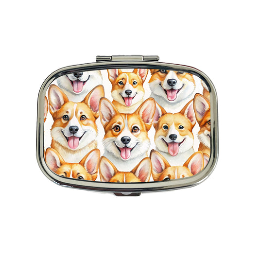 Cute Corgi Dog Faces Watercolor Travel Pill Box Case