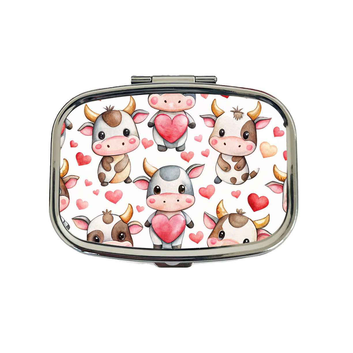 Cute Cows Hearts Watercolor Travel Pill Box Case