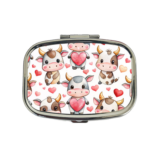 Cute Cows Hearts Watercolor Travel Pill Box Case