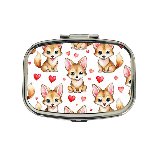 Cute Coyotes Hearts Watercolor Travel Pill Box Case