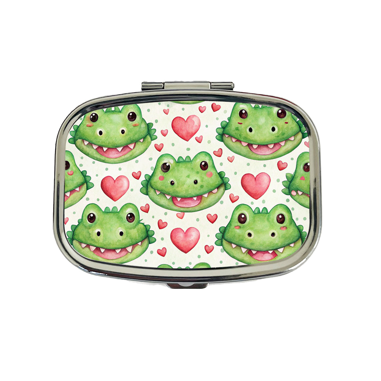 Cute Crocodile Alligator Faces Hearts Travel Pill Box Case