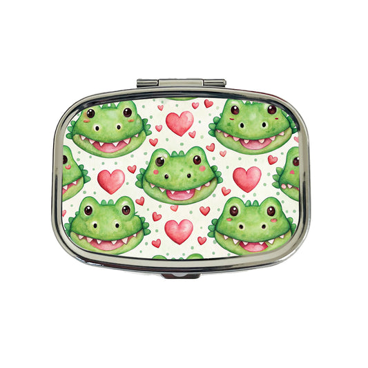 Cute Crocodile Alligator Faces Hearts Travel Pill Box Case