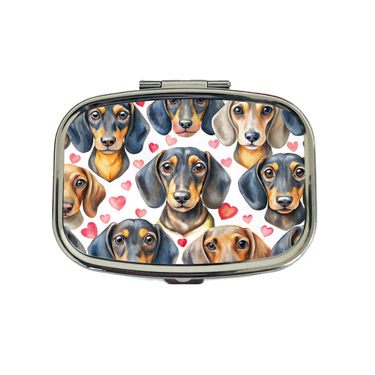 Cute Dachshund Dog Faces Hearts Travel Pill Box Case