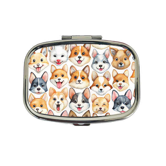 Cute Dog Faces Watercolor Travel Pill Box Case
