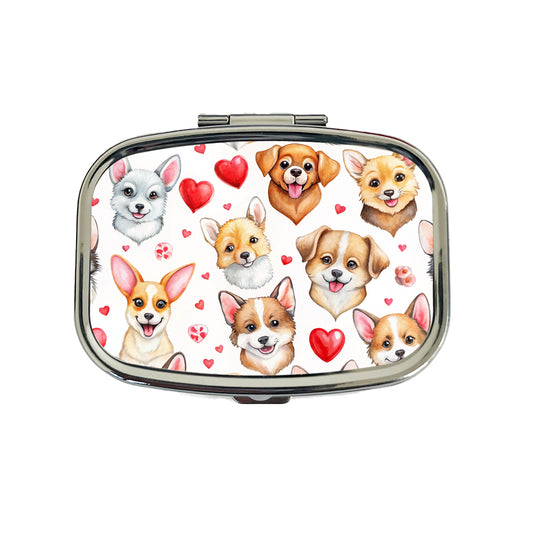 Cute Dogs Hearts Watercolor Travel Pill Box Case