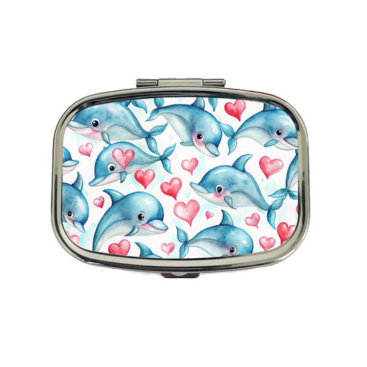 Cute Dolphin Faces Hearts Travel Pill Box Case